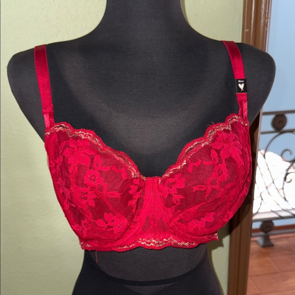 Victorias Secret Dream Angels Elegant Red Lace Bra 38DDD push-up without padding